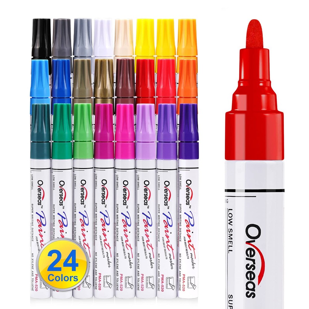 Paint Marker Pens – 24 Colors Permanent Oil Based Paint Markers, Medium Tip, Qui