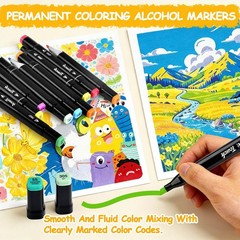 Alcohol Art Markers, 48 Colors Dual Tip Chisel & Fine Coloring Markers, Perma…