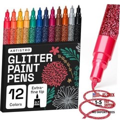 12 Paint Pens for Glass Marking, Rock Painting, Ceramic, Glitter Extra Fine