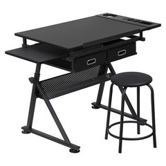 Drawing Table Adjustable Art Crafts w/ Stool Drafting Desk Creative Center Black