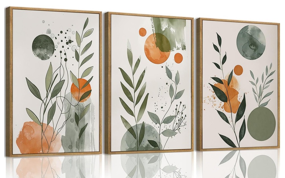 Wodkwq 3 Piece boho Abstract Botanical Canvas Wall Art Framed,Minimalist Wate…