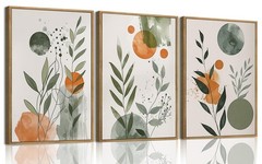Wodkwq 3 Piece boho Abstract Botanical Canvas Wall Art Framed,Minimalist Wate…