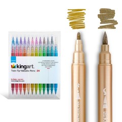 24 Metallic Dual Tip Brush + Fine Markers – Easy for All Ages & Levels Pens f…
