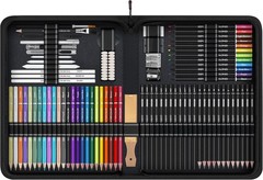 100 PCS Drawing Sketching Set Art Supplies Pencils Tools Books Zipper Case Black