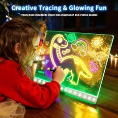 Light Up LED Drawing Board for Kids – 16″ Tracing Pad with 10 Pages & 7 Markers,