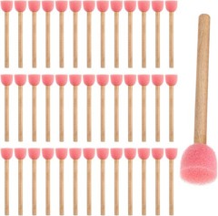 40 Pack Round Sponge Foam Brush 0.6” Paint Wooden Handle Pink