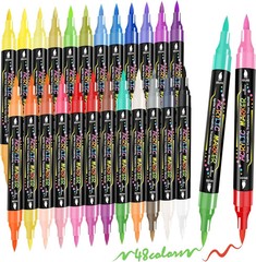 72 Colors Acrylic Paint Markers, Dual Tip Acrylic Paint Pens with Brush Tip & Fi
