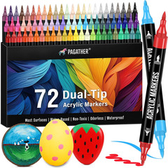 Pagather 72 Colors Acrylic Paint Markers, Dual Tip with Fine Tip and Brush Tip P