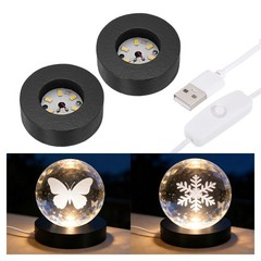 2Pcs LED Light Base, 2.36″ Black Wood LED Light Stand for Crystal, Warm Light