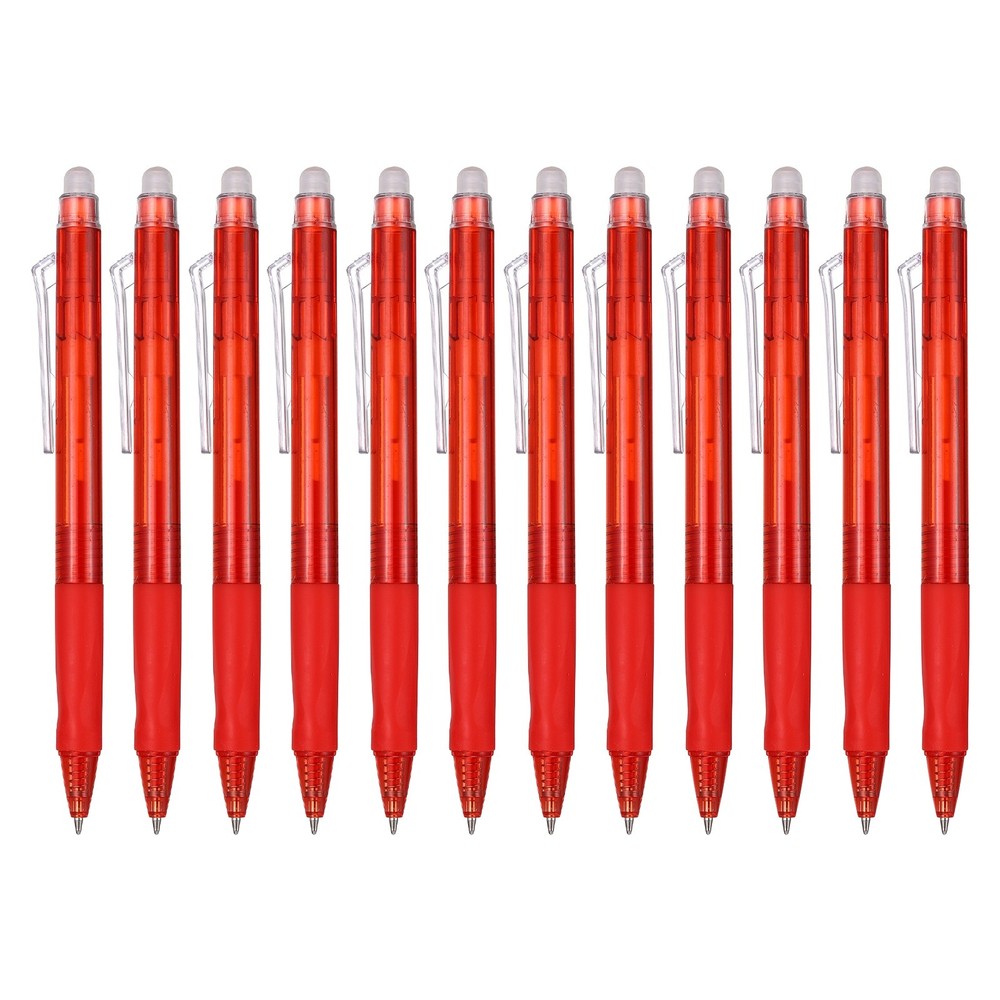 12Pcs 0.5mm Fine Point Retractable Erasable Gel Pens Comfortable Grip, Dark Red