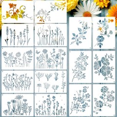 16 Pieces Wild Flower Stencils for Painting 4.3×6.3 Inch, 5.91 x 4.72 inches
