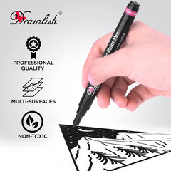 Drawlish Acrylic Paint Pens, Black & White Pen Set of 4 Glass Paint Markers 0.7M