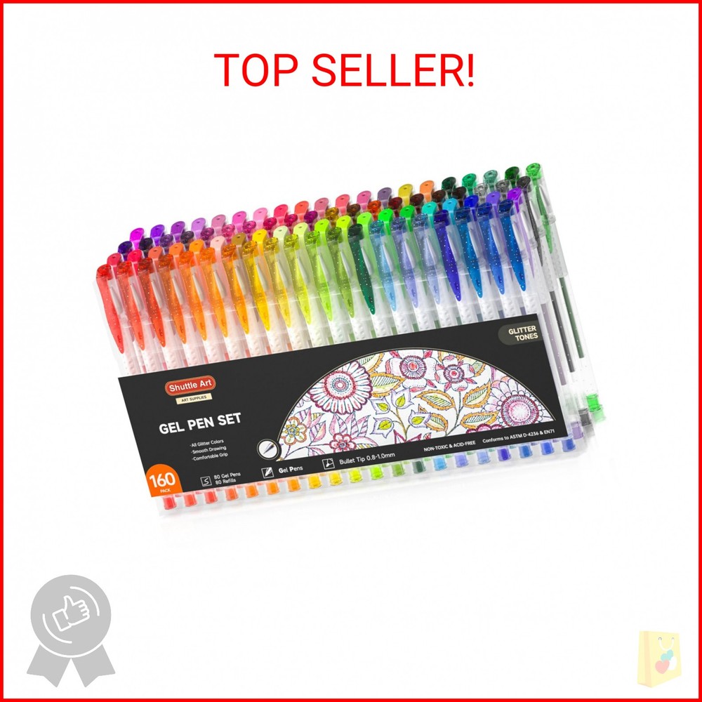 Shuttle Art 160 Pack Glitter Gel Pens, 80 Colors Glitter Gel Pens Set with 80 Re
