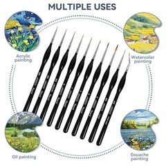 10Pcs Detailing Paint Brushes, Miniature Painting Brushes for Acrylic, Oil,
