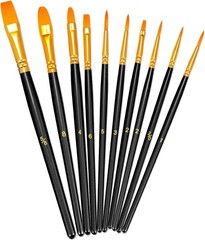 10-Piece Artist Paint Brush Set with Nylon Bristles for Acrylic & Watercolor