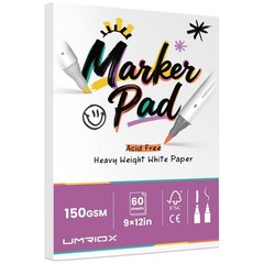 60 Sheets Marker Pad, 9″x12″ Double Sided Bleedproof Art Sketchbook, 150 GSM …
