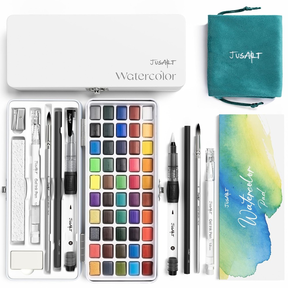 JusArt 50 Colors Watercolor Paint Set,Art Supplies with Metallic Color, Detai…