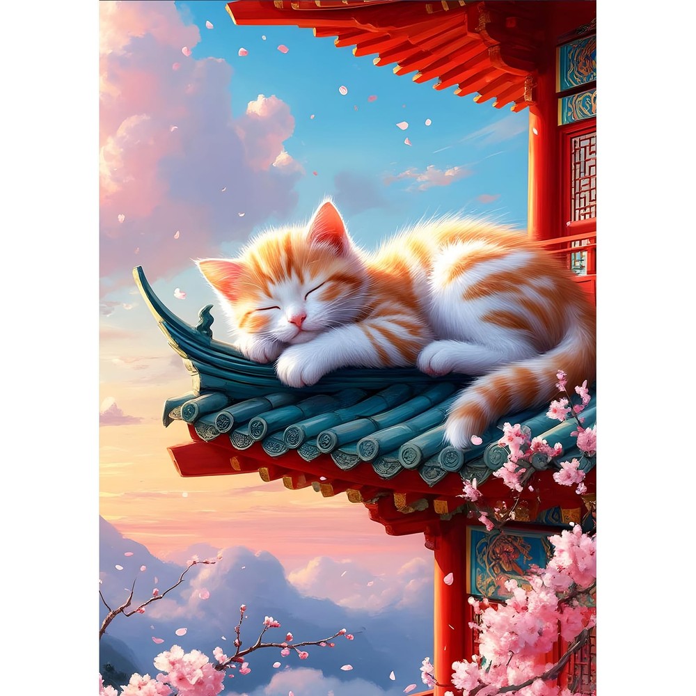 Sleeping Cat Diamond Painting Kits for Beginners Adults,5D DIY Orange Cat Diam
