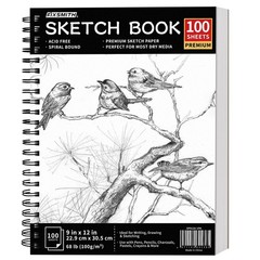 9″X12″ Sketch Book 100 Sheets 68 lb/100gsm Spiral Acid Free Drawing Paper Pad