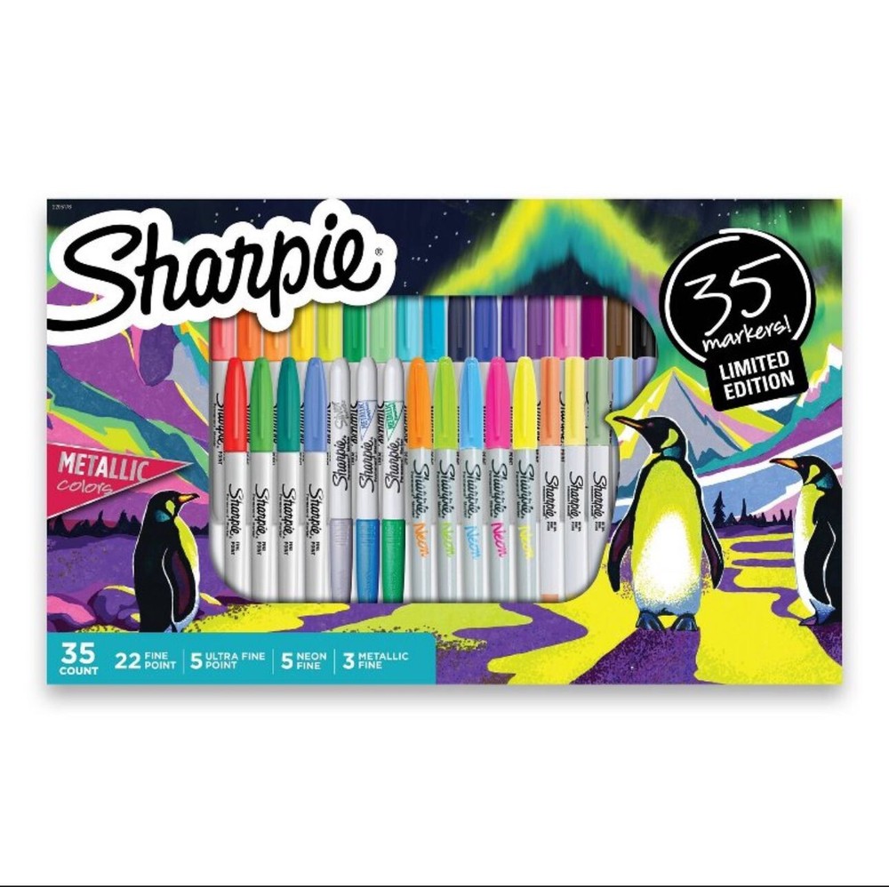 SHARPIE 35 MARKERS LIMITED EDITION, 5 DIFFERENT TIPS, LOTS OF COLORS NEW IN BOX