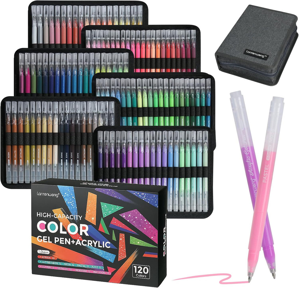120 Color Gel Pens for Adult Coloring Books,1.0Mm Bullet Tip Acrylic Gel Pens,Gl