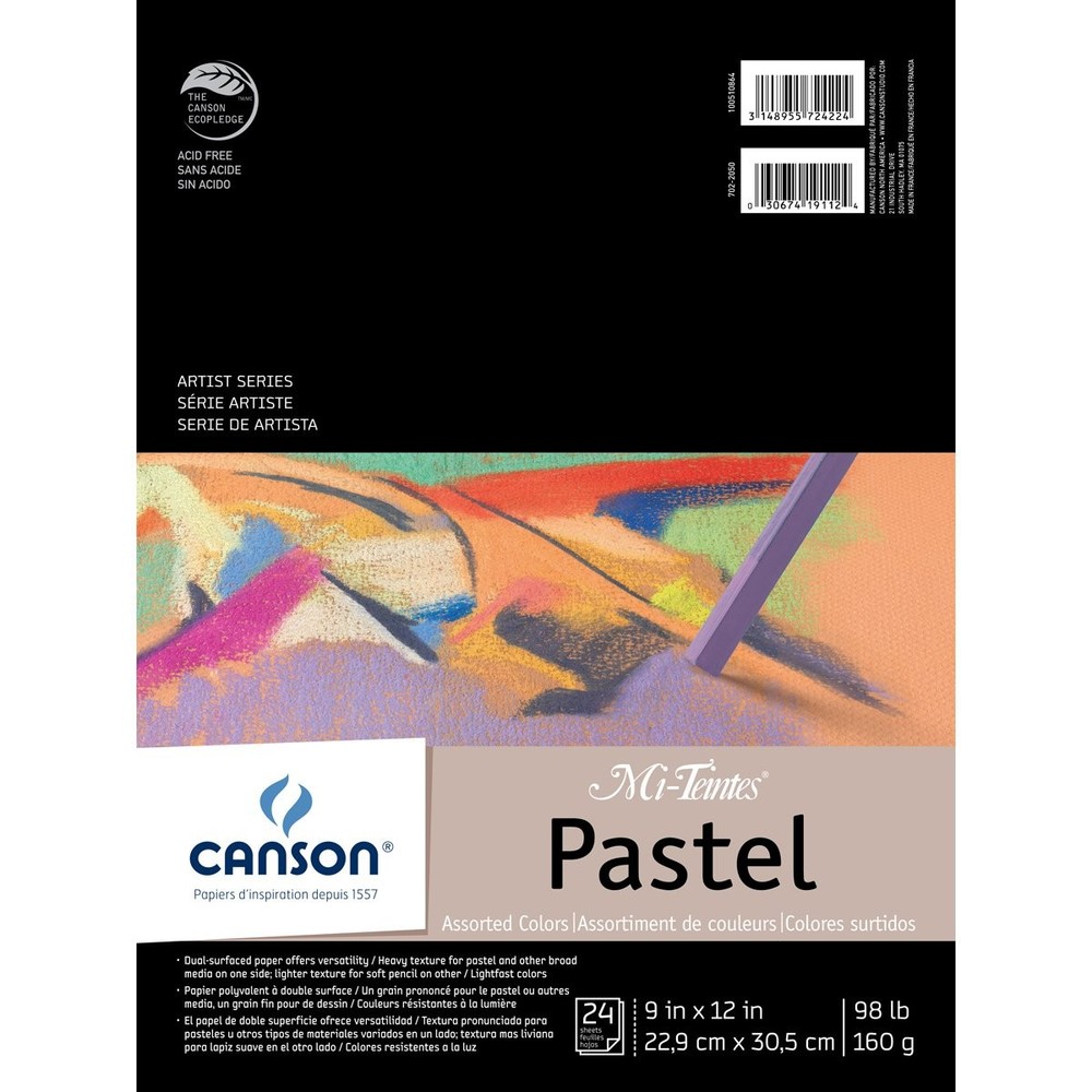 Canson Mi-Teintes Pastels Paper Pad 9-x-12-Inch, Assorted Colors 24 Sheets