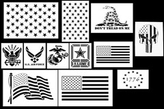12 PACK American Patriot Stencils Marines Army Navy Flags 1776 50 Stars Gadsden