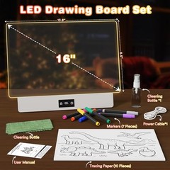 16″ LED Drawing Board for Kids, USB-C Rechargeable Neon Glow Pad for White