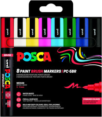 Posca Paint Brush Marker PC-5BR Set Of 8 Vibrant Colours For Drawing & Art