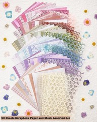 90 Sheets Scrapbook Paper and Decorative Mesh Fabric Assorted Set Multicolor
