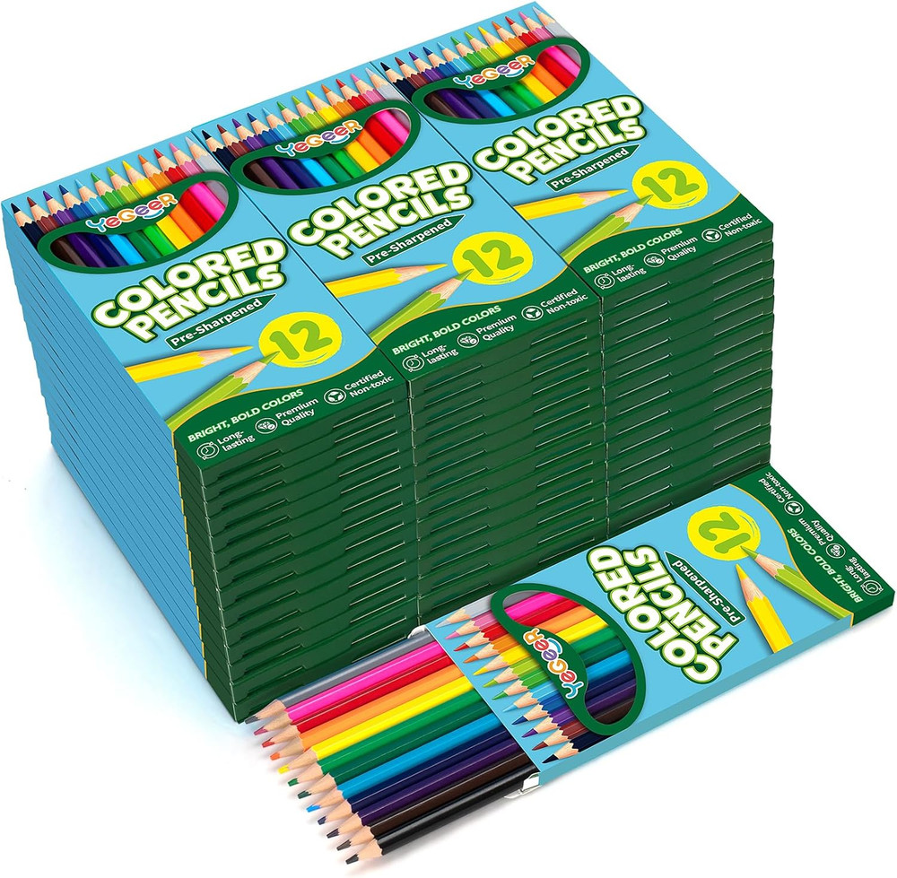 528 Count Colored Pencils Bulk, 12 Assorted Colors, 44 Packs Pre-Sharpened Color