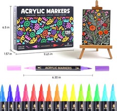 120 Colors Acrylic Paint Marker, Dual Tip and Dual Colors Acrylic Paint Pens for