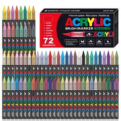 72 Acrylic Paint Markers, Soft Brush Tip Acrylic Markers for Rock Painting, Wood