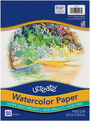 Watercolor Paper, White, Package, 140 Lb., 9″ X 12″, 50 Sheets | Super Heavyweig