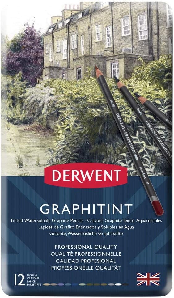 Derwent Graphitint Pencils, Metal Tin, 12 Count (0700802)