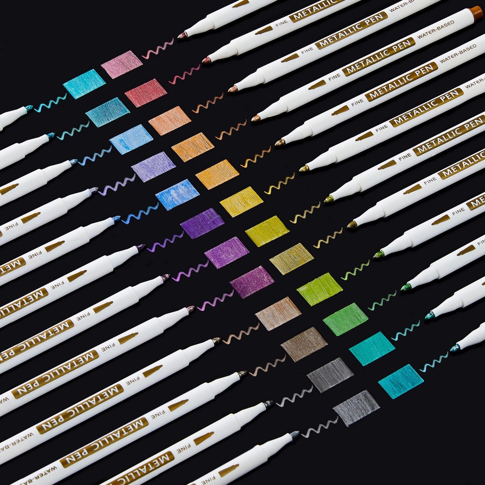 Shuttle Art Metallic Marker Pens, 24 Colors Metallic Paint Markers Fine Point…