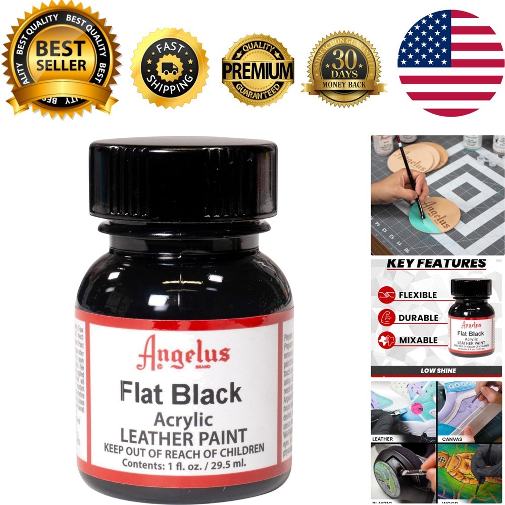 Water-Based Flat Black Acrylic Leather Paint for Sneakers and Furniture – 1 Oz