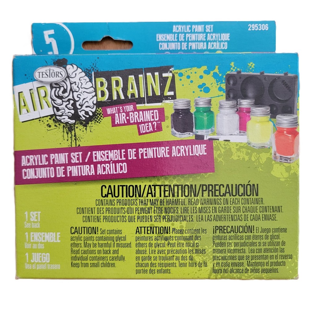 Testors Air Brainz Airbrush Acrylic Set of 6: 4 Fluorescent colors + black/White