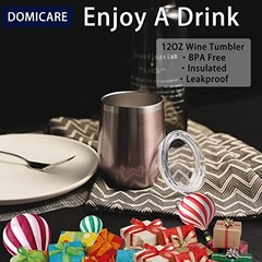 Stainless Steel Wine Tumbler Bulk with Lid, 1 Count (Pack of 1) Rose Gold