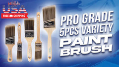 Paint Brushes, 5-Piece Paint Brush Set, Flat & Angle Brushes for Walls, Trim, Ca