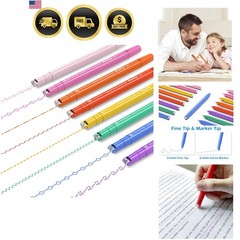 8PCS Curve Highlighter Pen for Note Taking, Dual Tip Pens with 8 Different Cu…