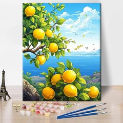 Lemon Tree Paint by Numbers Kit for Adults Beginner, Coastline Landscape Easy