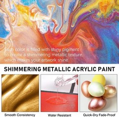 Metallic Acrylic Paint, Set of 24 Metallic Colors in 2oz/60ml Bottle, Rich Pi…