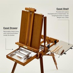 Deluxe Beech Wood French Easel with Metal Tray – Portable for Outdoor Painting