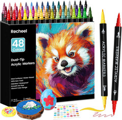48 Colors Acrylic Paint Markers, Dual Tip with Precision Fine Tip and Versatile