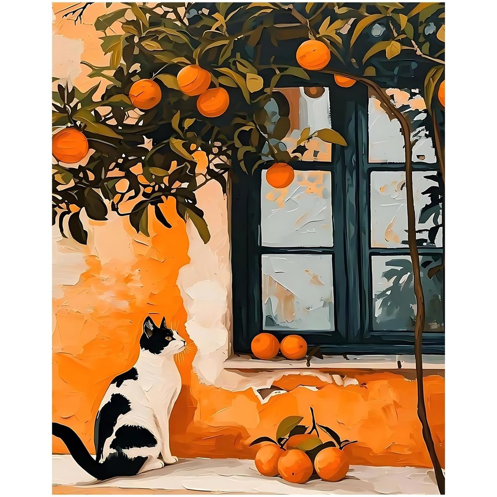 Orange Cat Paint by Numbers Kit for Adults 16×20 Inch DIY Canvas Art Decor Set