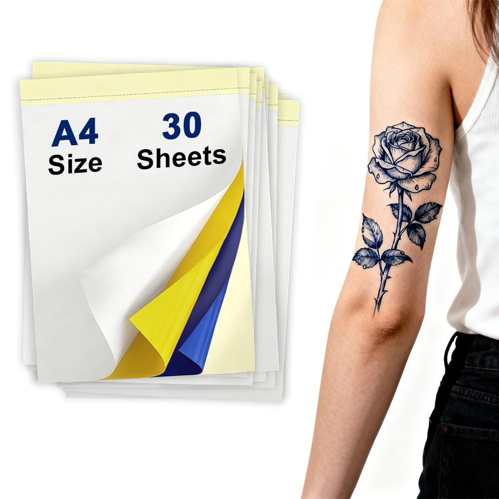 Welacer Tattoo Transfer Paper – A4 Size, 30 Sheets – 30 sets, White