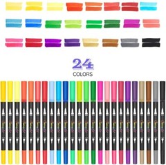 24 Colors Dual Brush Pens Art Markers, Artist Fine & Brush Tip Pen Coloring Mark