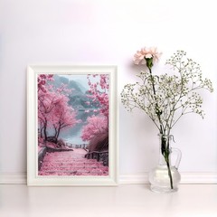 Diamond Art Kits for Adults Cherry Blossom Road, DIY 5D Diamond Painting Kit for