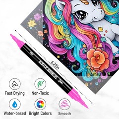 Dual Tip Acrylic Paint Markers, 24 Colors Paint Pens with Fine Tip and Brush Tip